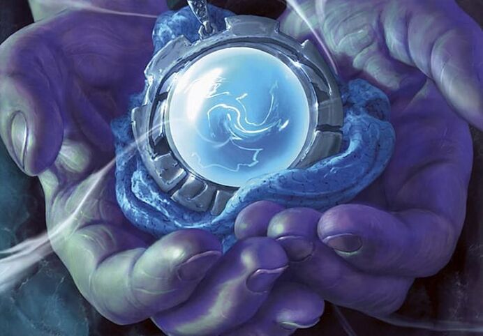 Magic amulet in hands and charging it